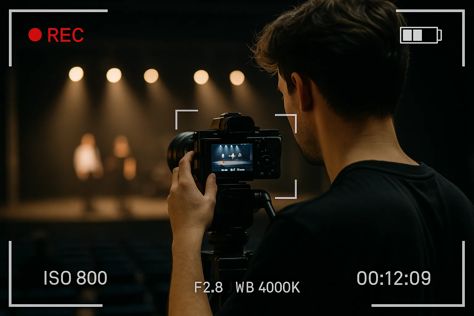 Студент настраивает фокус камеры во время съёмки